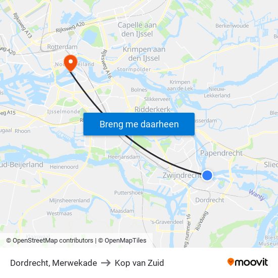 Dordrecht, Merwekade to Kop van Zuid map
