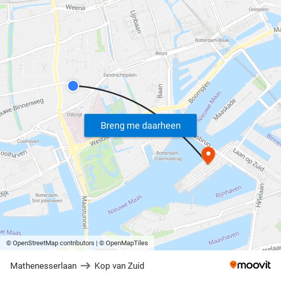 Mathenesserlaan to Kop van Zuid map