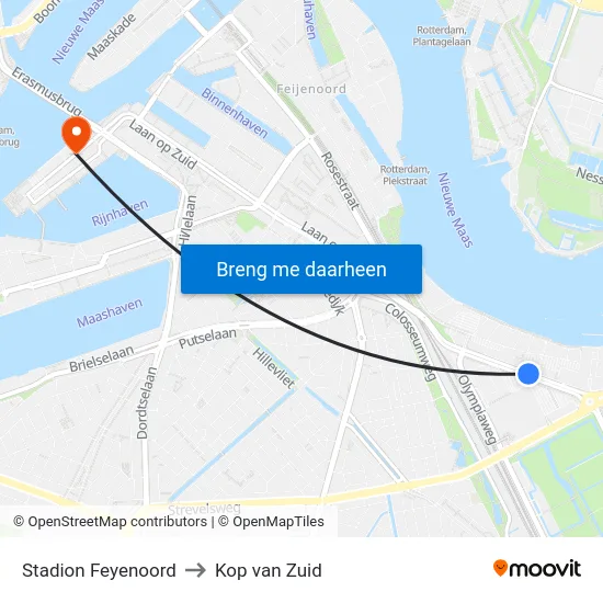 Stadion Feyenoord to Kop van Zuid map