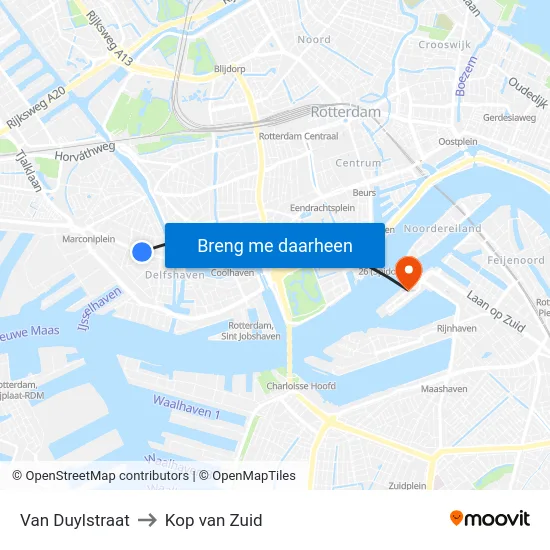 Van Duylstraat to Kop van Zuid map