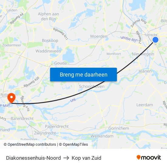 Diakonessenhuis-Noord to Kop van Zuid map