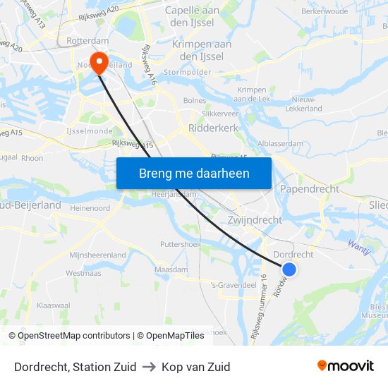 Dordrecht, Station Zuid to Kop van Zuid map