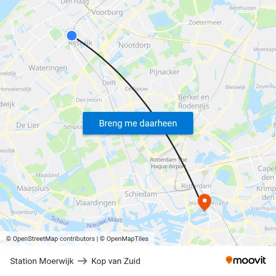 Station Moerwijk to Kop van Zuid map