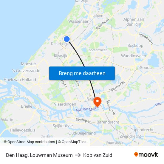 Den Haag, Louwman Museum to Kop van Zuid map