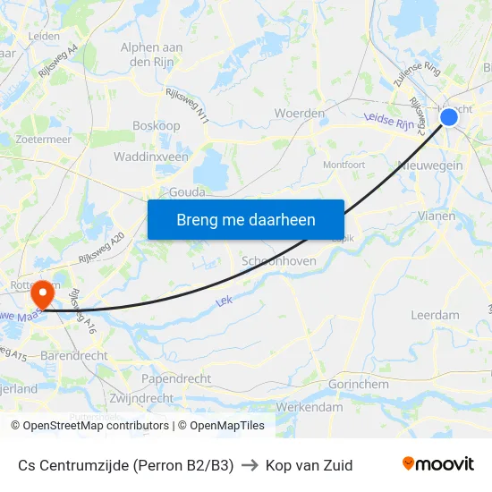 Cs Centrumzijde (Perron B2/B3) to Kop van Zuid map