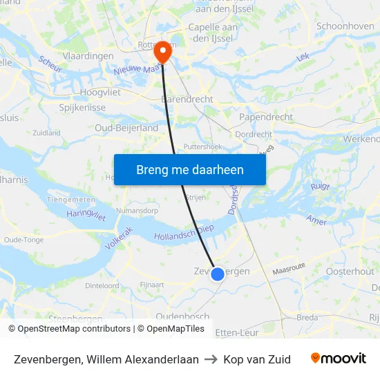 Zevenbergen, Willem Alexanderlaan to Kop van Zuid map