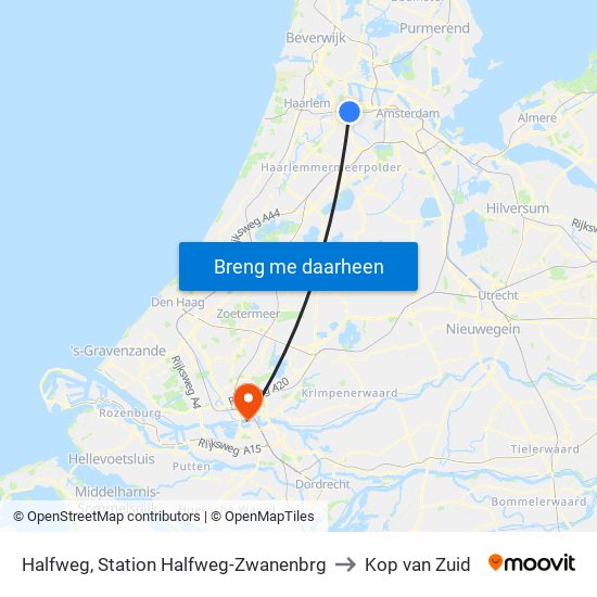 Halfweg, Station Halfweg-Zwanenbrg to Kop van Zuid map