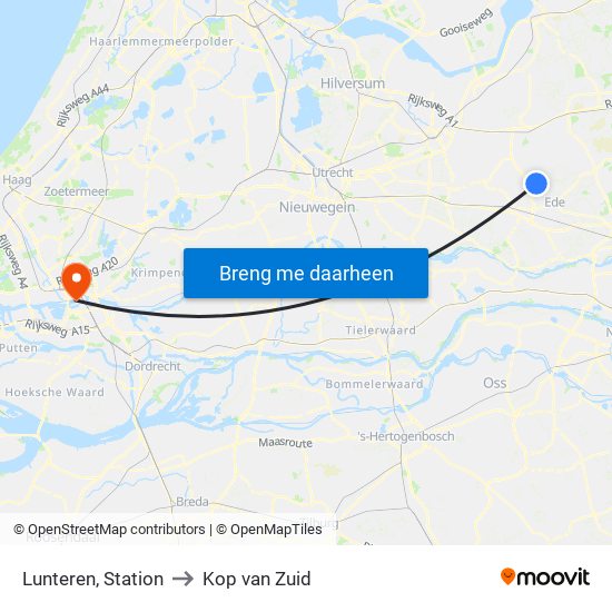 Lunteren, Station to Kop van Zuid map