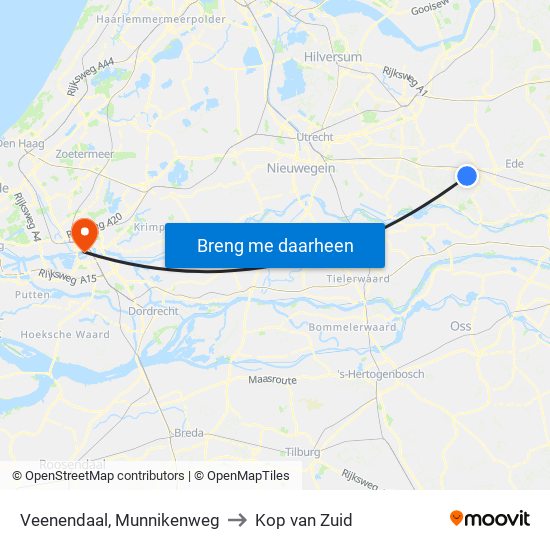 Veenendaal, Munnikenweg to Kop van Zuid map