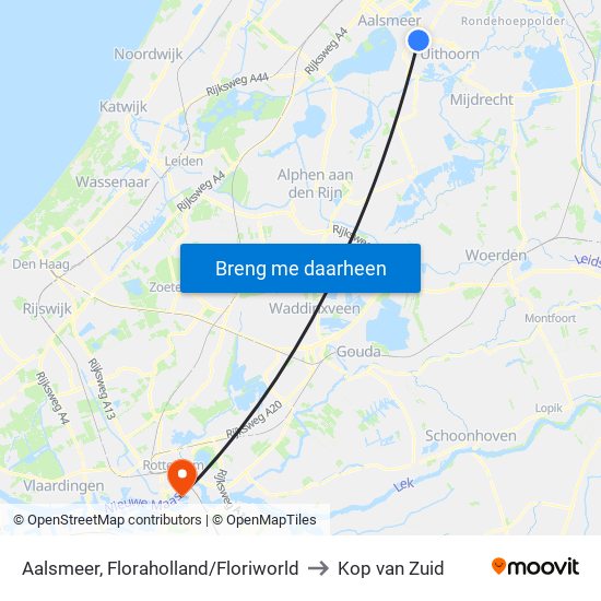 Aalsmeer, Floraholland/Floriworld to Kop van Zuid map