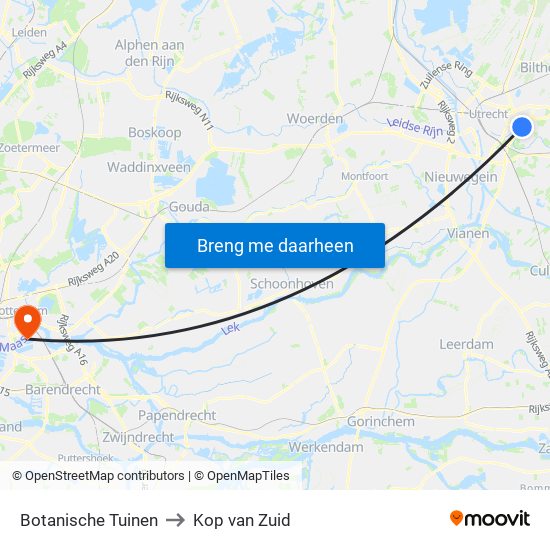 Botanische Tuinen to Kop van Zuid map