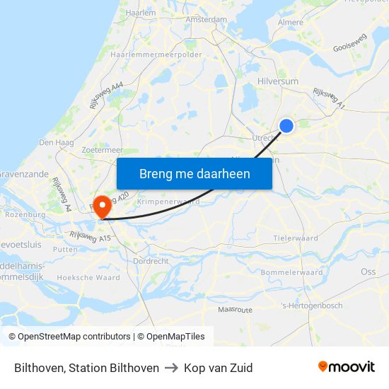 Bilthoven, Station Bilthoven to Kop van Zuid map