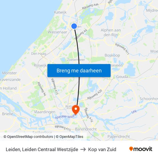 Leiden, Leiden Centraal Westzijde to Kop van Zuid map