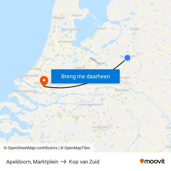 Apeldoorn, Marktplein to Kop van Zuid map