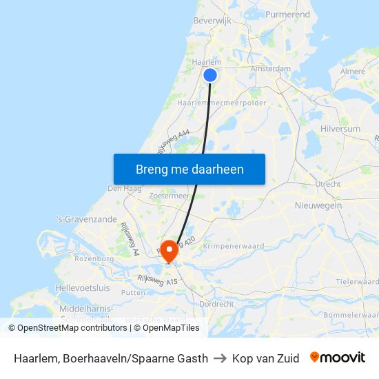 Haarlem, Boerhaaveln/Spaarne Gasth to Kop van Zuid map