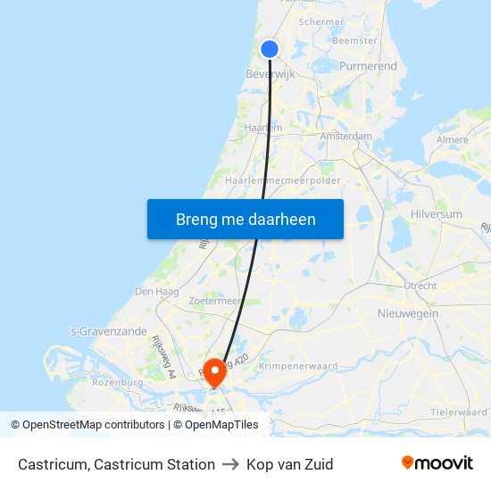 Castricum, Castricum Station to Kop van Zuid map