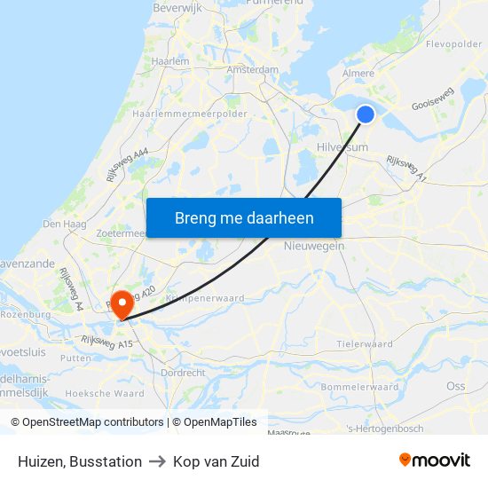 Huizen, Busstation to Kop van Zuid map