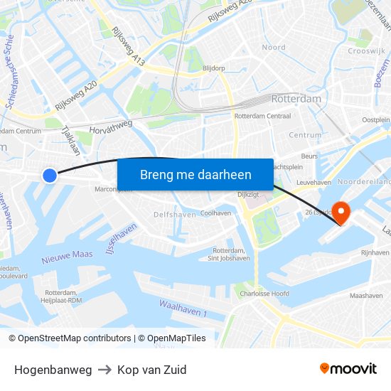 Hogenbanweg to Kop van Zuid map