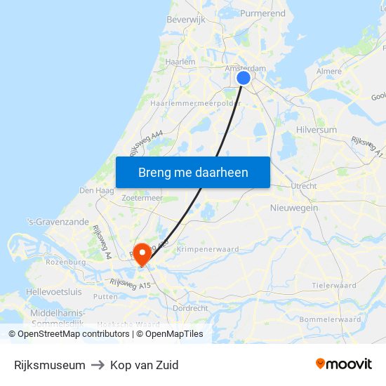 Rijksmuseum to Kop van Zuid map