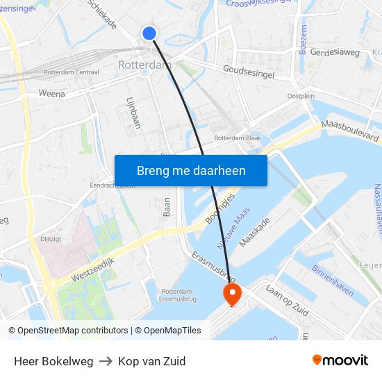 Heer Bokelweg to Kop van Zuid map