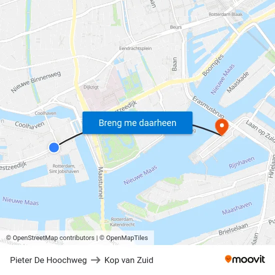Pieter De Hoochweg to Kop van Zuid map