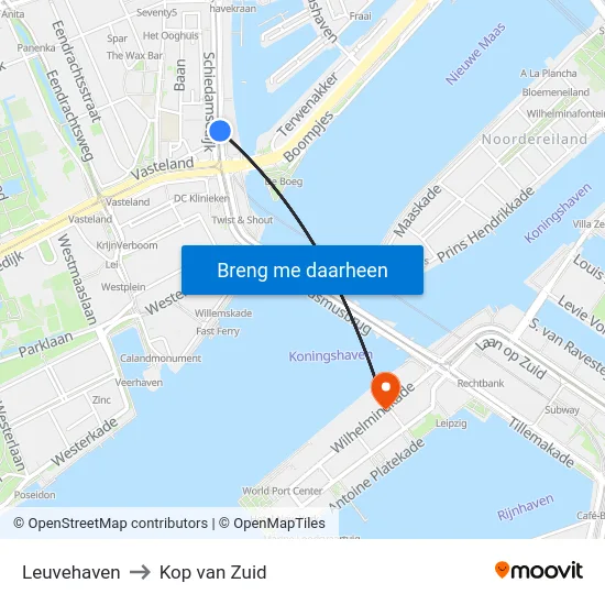 Leuvehaven to Kop van Zuid map