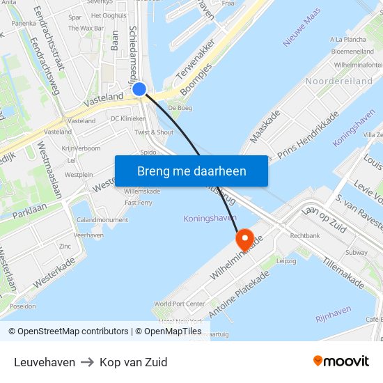 Leuvehaven to Kop van Zuid map