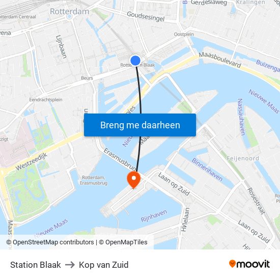 Station Blaak to Kop van Zuid map