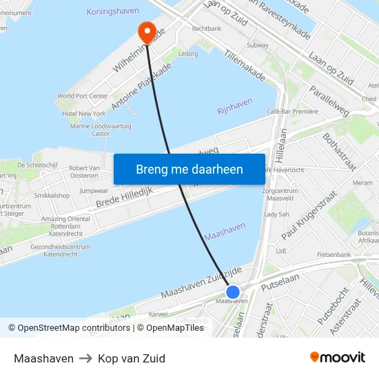 Maashaven to Kop van Zuid map