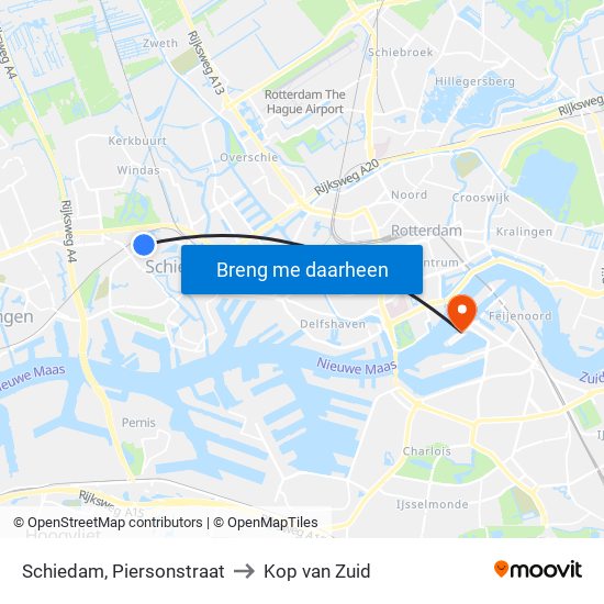 Schiedam, Piersonstraat to Kop van Zuid map