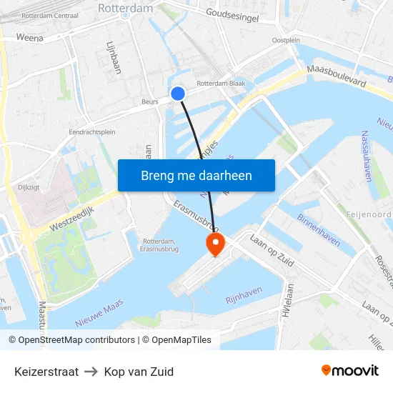 Keizerstraat to Kop van Zuid map