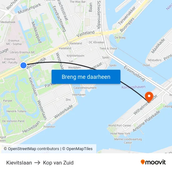 Kievitslaan to Kop van Zuid map