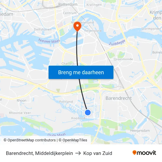 Barendrecht, Middeldijkerplein to Kop van Zuid map
