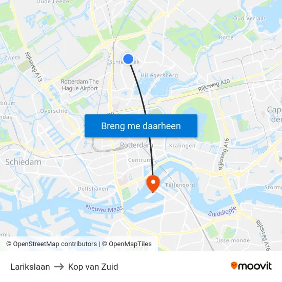 Larikslaan to Kop van Zuid map