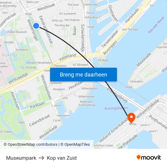 Museumpark to Kop van Zuid map