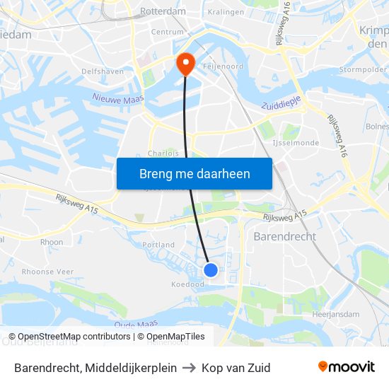 Barendrecht, Middeldijkerplein to Kop van Zuid map