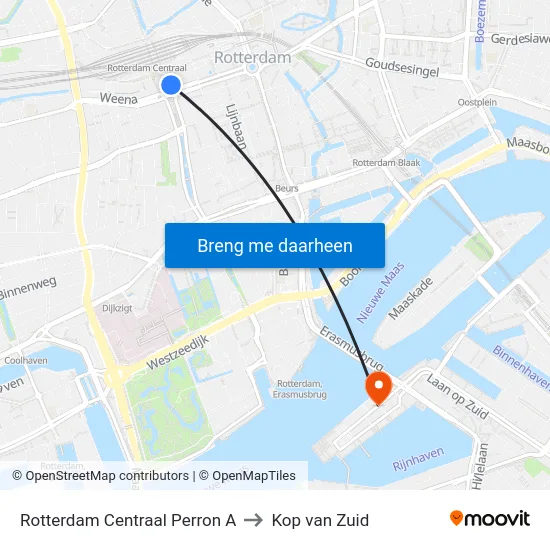 Rotterdam Centraal Perron A to Kop van Zuid map