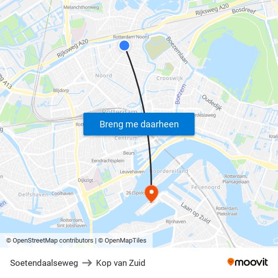 Soetendaalseweg to Kop van Zuid map