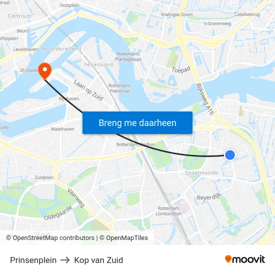 Prinsenplein to Kop van Zuid map