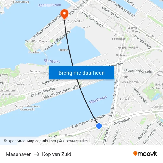 Maashaven to Kop van Zuid map