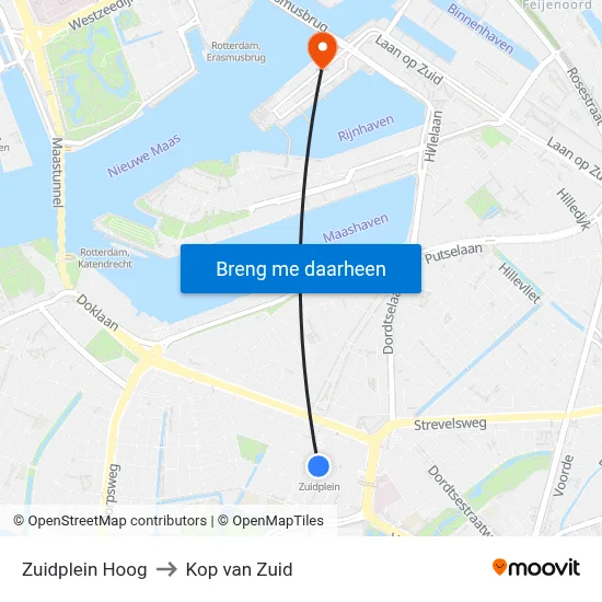 Zuidplein Hoog to Kop van Zuid map