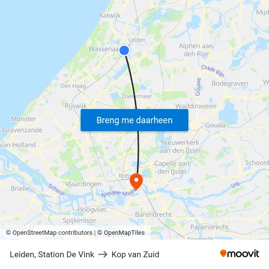 Leiden, Station De Vink to Kop van Zuid map
