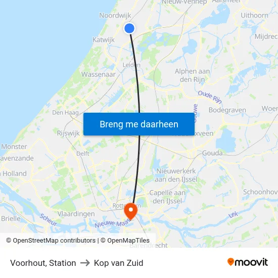 Voorhout, Station to Kop van Zuid map