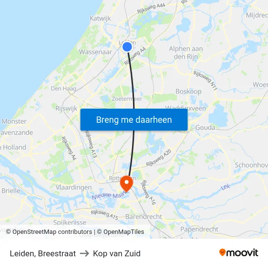 Leiden, Breestraat to Kop van Zuid map