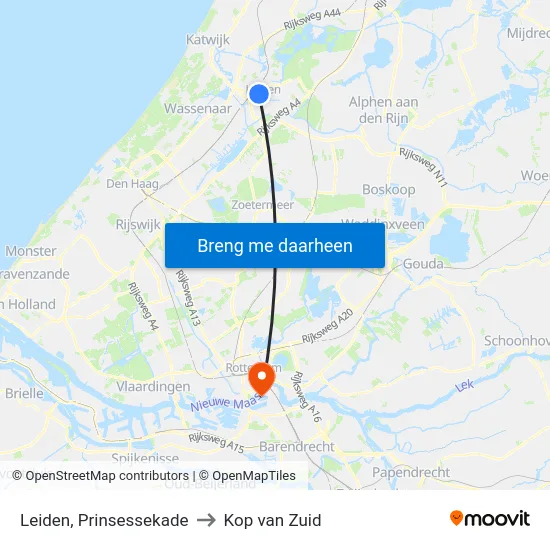 Leiden, Prinsessekade to Kop van Zuid map