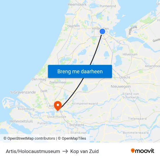 Artis/Holocaustmuseum to Kop van Zuid map