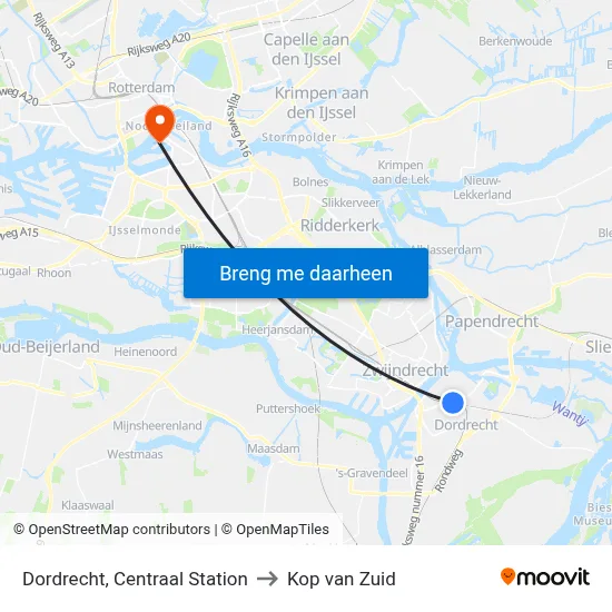 Dordrecht, Centraal Station to Kop van Zuid map