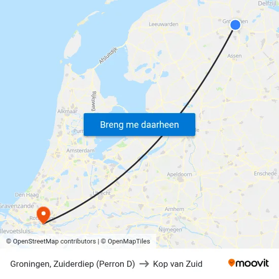 Groningen, Zuiderdiep (Perron D) to Kop van Zuid map