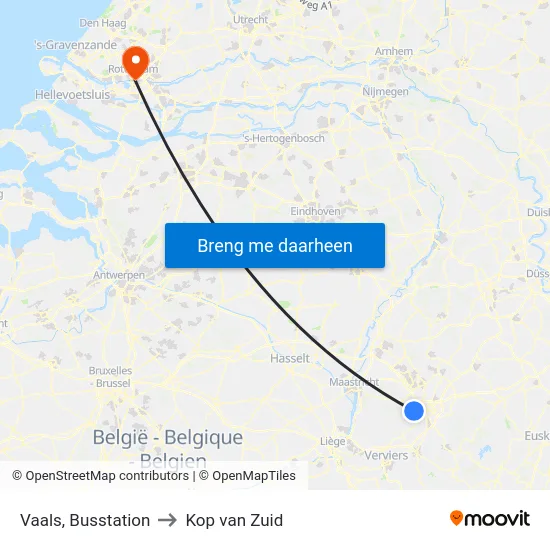 Vaals, Busstation to Kop van Zuid map