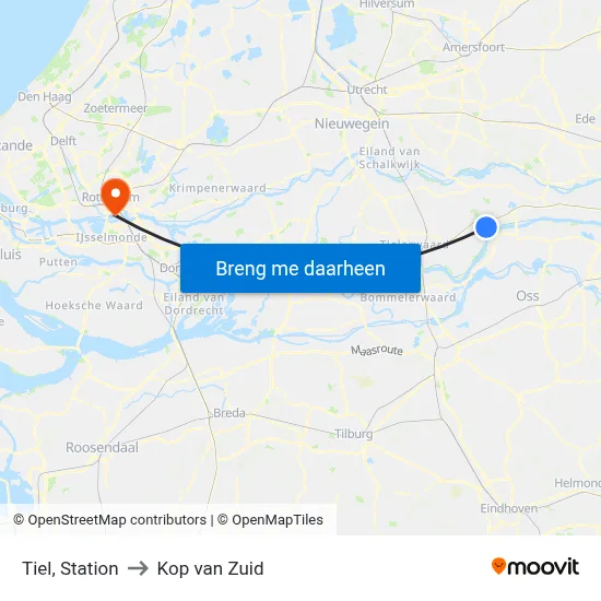 Tiel, Station to Kop van Zuid map
